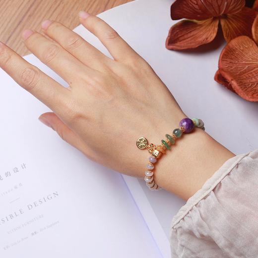 腕间流转的东方美学～天然三彩算盘珠翡翠手串女紫龙晶无事牌吊坠银饰镀金多宝证书 商品图6