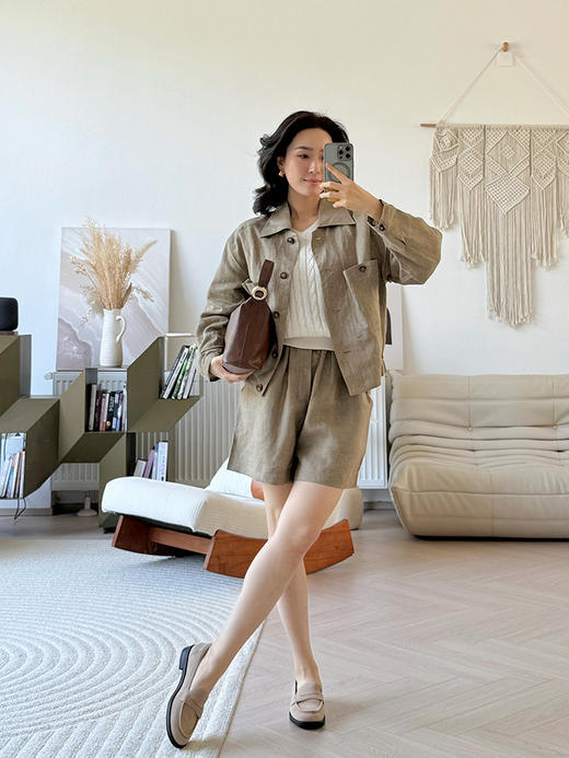 法国进口亚麻 廓系立裁 衬衫短裤套装 商品图2