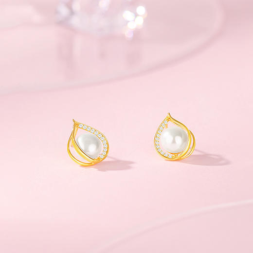 周六福水滴S925淡水珍珠耳饰ZLFX091945★ 商品图4