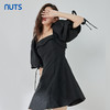 NUTS夏季新品黑色时尚优雅气质方领短袖蝴蝶结显瘦连衣裙324101141B 商品缩略图1