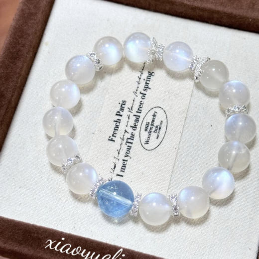 【镇海治愈之心❗海蓝宝水晶】天然蓝月光石透体水晶，触感圆润细腻蓝月光手串QQ 商品图0