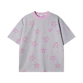 夏季高级感新款时尚星星印花胸口倒三角百搭韩版休闲宽松短袖