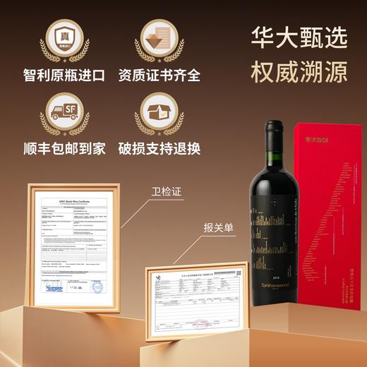 【智利红酒】华大原瓶进口TOPWINEMAKERS赤霞珠葡萄酒2018年750ml五年熟化14度干型含礼盒红酒送礼 商品图1