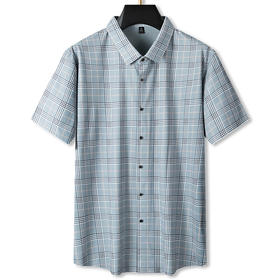 【弹力】【DPS】大依优型大码短袖衬衫加肥加大码弹力格子半袖衬衣男夏季新款肥佬宽松休闲速干上衣