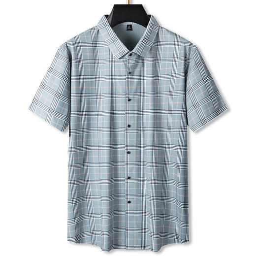 【弹力】【DPS】大依优型大码短袖衬衫加肥加大码弹力格子半袖衬衣男夏季新款肥佬宽松休闲速干上衣 商品图0