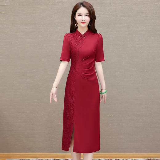 洋气优雅红色，气质修身时尚喜婆婆改良旗袍QYM-AH5137JNL536 商品图3