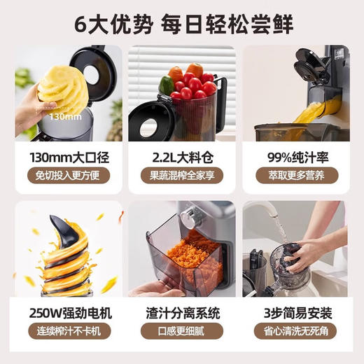 大宇（DAEWOO）榨汁机榨汁分离原汁机家用全自动渣汁慢磨130mm大口径易拆易清洗果汁机高纯汁率果蔬榨汁机 130mm大口径99%纯汁率-银色 商品图1