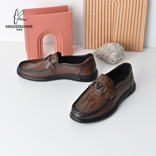 经典鲨2025年春季新品男士一脚蹬黑色平底舒适通勤休闲皮鞋KW269-513011 商品图1