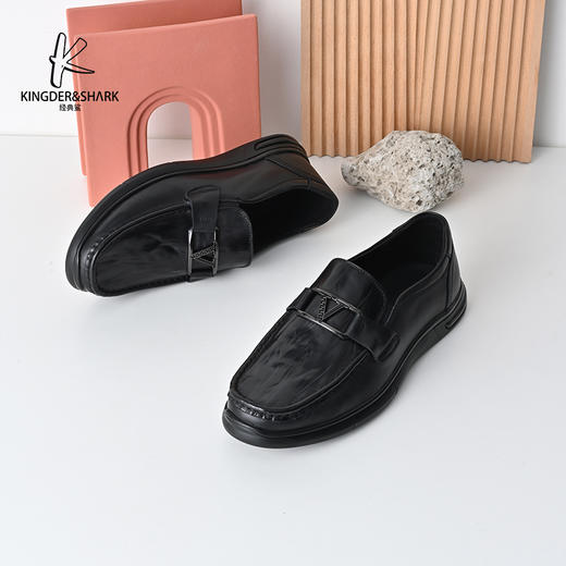经典鲨2025年春季新品男士一脚蹬黑色平底舒适通勤休闲皮鞋KW269-513011 商品图2