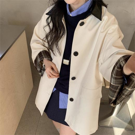 【撞色领风衣9218 】撞色复古高级新款 莱赛尔风衣外套 日常穿搭 百搭款 商品图4