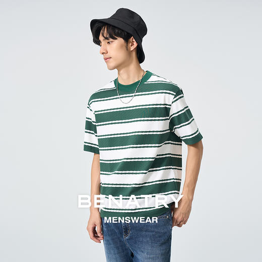 贝纳川宽条纹圆领T恤ECT114007 商品图0