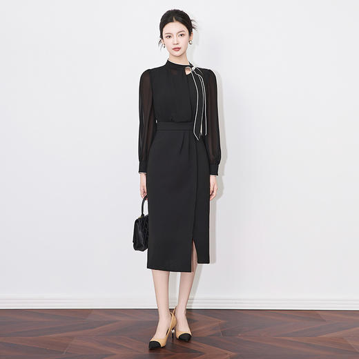 轻熟高级感收腰别致飘带包臀连衣裙WLZD2501705 商品图2