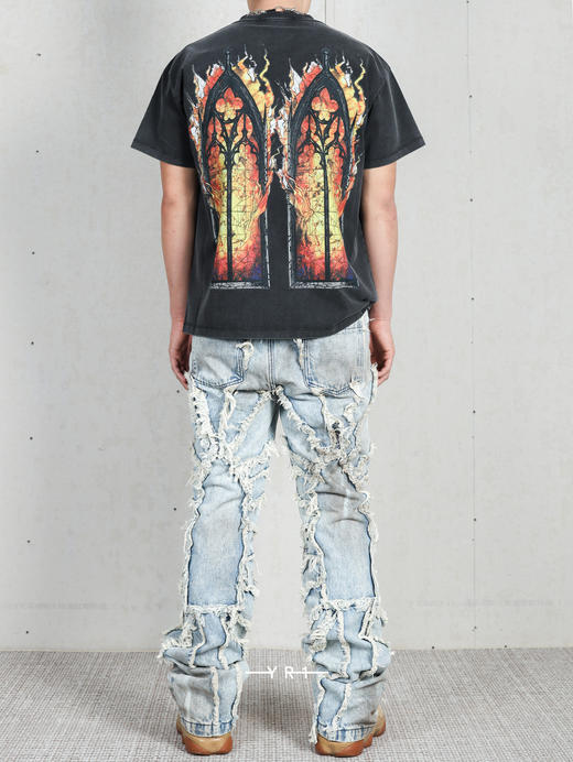 WHO DECIDES WAR | 毛须喷漆拼接牛仔裤 商品图4