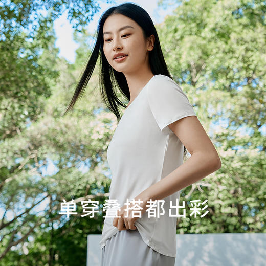 金三塔100%桑蚕丝真丝女士透气舒适T恤百搭圆领纯色打底衫薄  8YZF5B705 商品图2