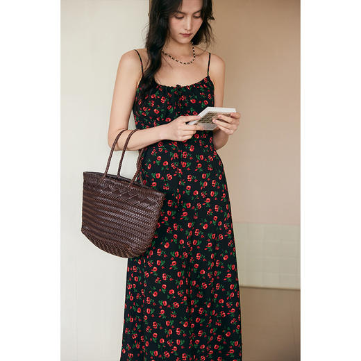 HeyDress原创玫瑰吊带连衣裙女夏季法式收腰浪漫海边度假印花裙子 商品图3
