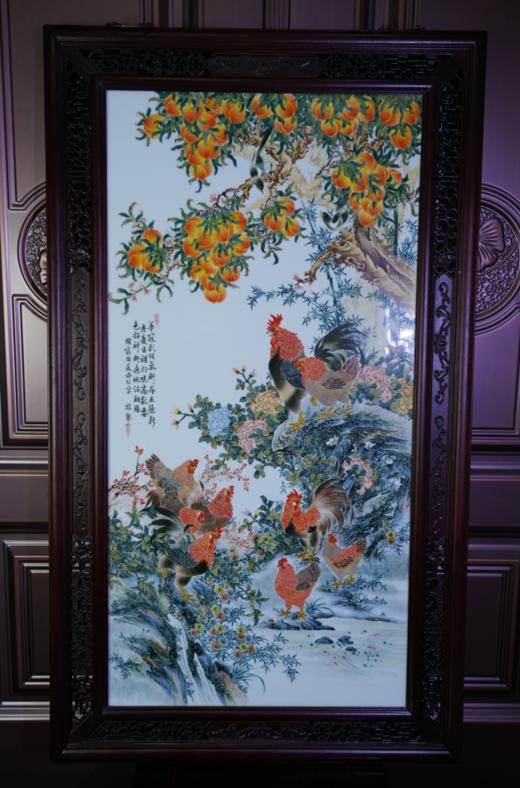 釉中彩富贵吉祥图中堂瓷板 商品图0