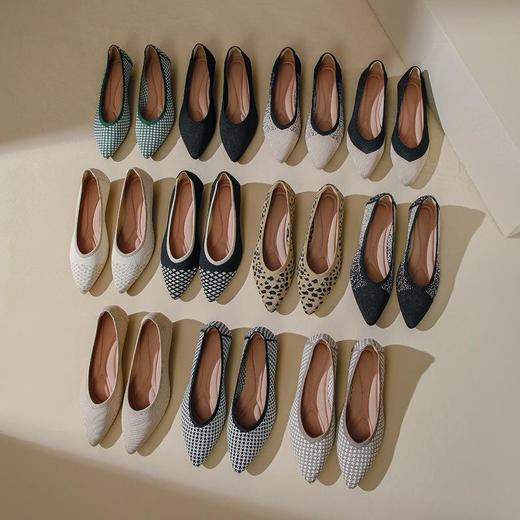 软底王妃鞋2025新款针织编织小香风尖头坡跟飞织单鞋透气女鞋平底！ 商品图3