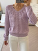 和纸纱 复古绞花 V领针织毛衣 商品缩略图3