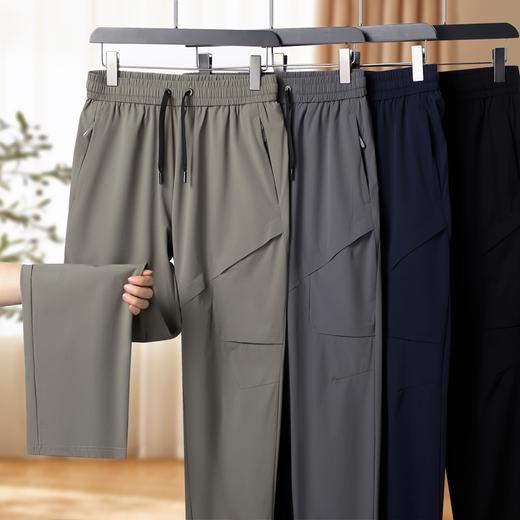 【DSF】大依优型大码冰丝裤直筒休闲运动夏季长裤弹力大号裤子加肥加大松紧腰宽松 商品图0