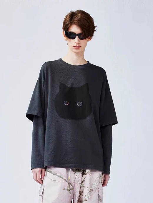 【3月21日 下午13:00 秒杀】原厂 乌丫猫头 巨可爱的猫猫头 假两件长袖T 商品图0