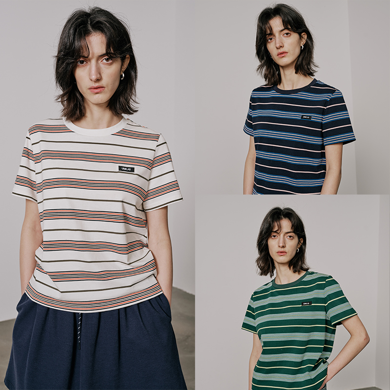 UMILAB【奇幻】高克重100%棉柔软挺括百搭宽松条纹春夏T恤女T717W