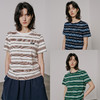 UMILAB【奇幻】高克重100%棉柔软挺括百搭宽松条纹春夏T恤女T717W 商品缩略图0