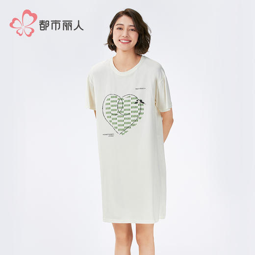 都市丽人生活家居女士棉质短袖裙薄32支纯棉单面短袖类LHH6E5 商品图2