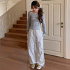 【夏季慵懒，茶歇风】【时髦百搭，不挑人】春夏新款复古高腰抽绳工装裤女宽松松紧腰显瘦拖地直筒阔腿休闲裤100% 商品缩略图4