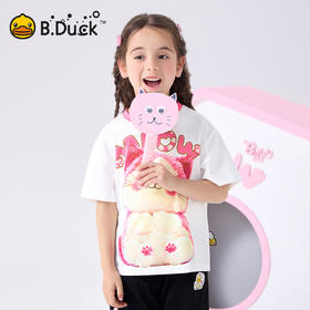 bduck小黄鸭童装夏季女童短袖t恤纯棉夏装小猫咪卡通儿童半袖上衣薄款105-150 FF2601015