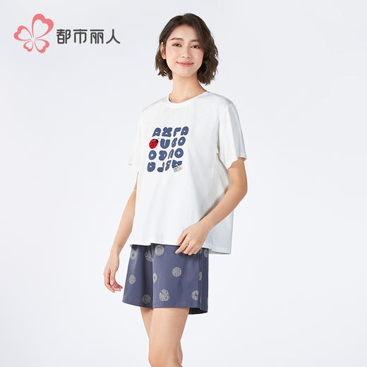 都市丽人亲情蜜语女士棉质短袖套装薄32支纯棉单面短袖类LHH9A4 商品图2