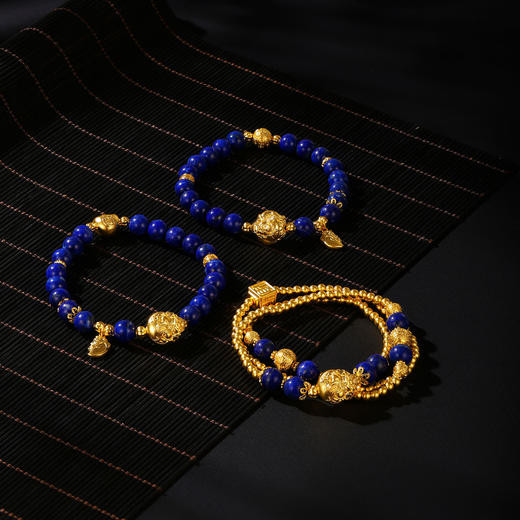 【古法文玩】足金999古法平步青云青金石珠串手链，金重约11g，克重计价，多退少补（Y.）【预售】【金价请咨询客服，克重计价都包含工费【每日金价请咨询客服】 商品图3