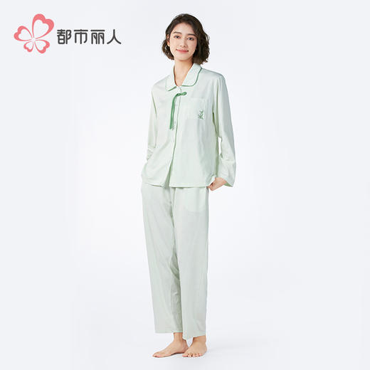 都市丽人女士正价棉质长袖套装薄针织提花好睡好眠长袖类LHH1B3 商品图2