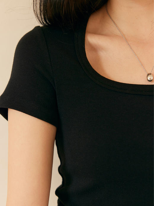 HeyDress正肩方领短袖t恤女夏季宽松休闲半袖灰色百搭通勤短上衣 商品图2