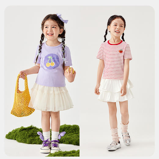 迷你巴拉女童T恤夏装儿童甜美柔软圆领上衣透气弹力短袖T 商品图2