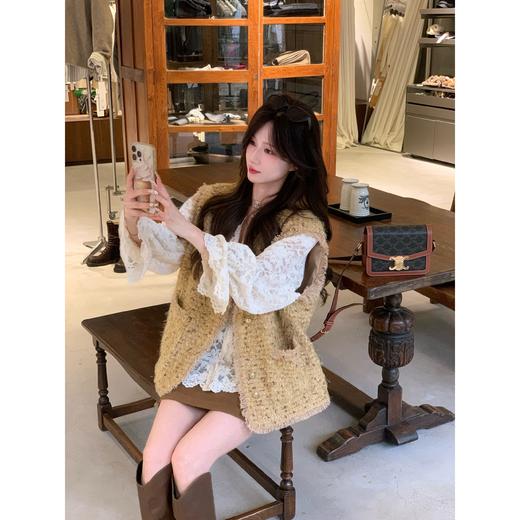 金蘑菇菇【奢雅典范】设计师高定精致香香风流苏边加厚秋冬马甲外套女 商品图2