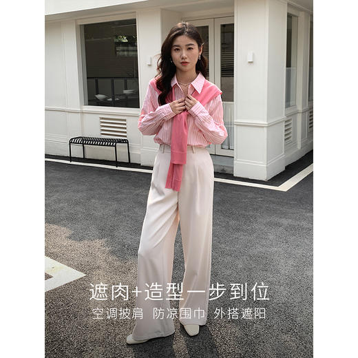 【初夏新品】熙世界黑白条纹外搭披肩女春夏新款坎肩空调房搭肩多功能毛衫围巾 商品图2