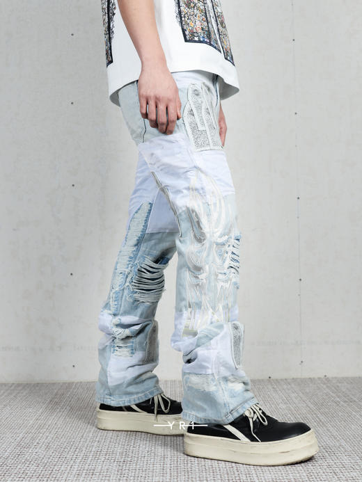 WHO DECIDES WAR | 纱拼布丁牛仔裤 商品图2