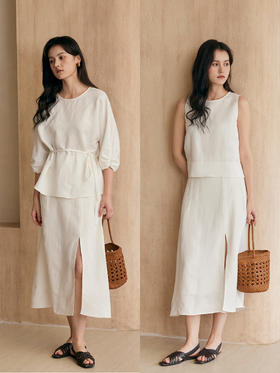 HeyDress法式亚麻衬衫女夏季宽松收腰设计显瘦半身裙背心短裤套装