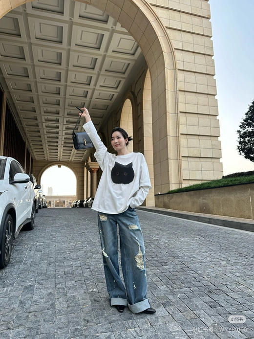 【3月21日 下午13:00 秒杀】原厂 乌丫猫头 巨可爱的猫猫头 假两件长袖T 商品图12