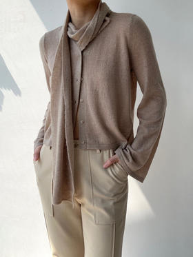 ZAANLI｜ZN10016-1 纱驼色 轻薄羊驼毛围巾宽袖针织上衣