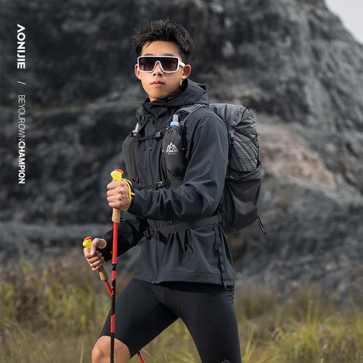 奥尼捷聚能方格户外夹克轻盈透气舒适运动加绒动态保暖男款连帽夹克防风防泼水/FM5207 商品图4