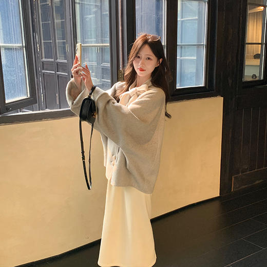 现货【心动符号】90羊毛设计师高定双面大衣蝴蝶领结温柔双面呢外套 商品图2