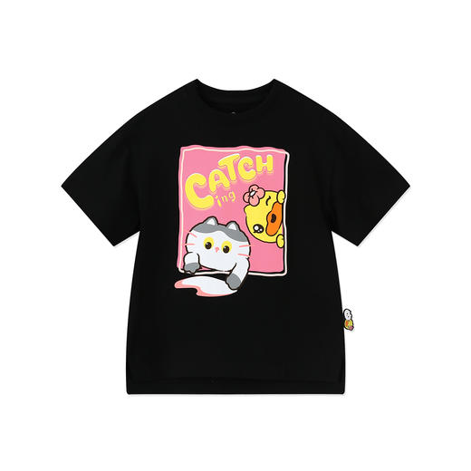bduck小黄鸭童装夏季女童短袖T恤纯棉夏装小女孩半袖上衣儿童猫咪印花105-150 FF2601012 商品图3