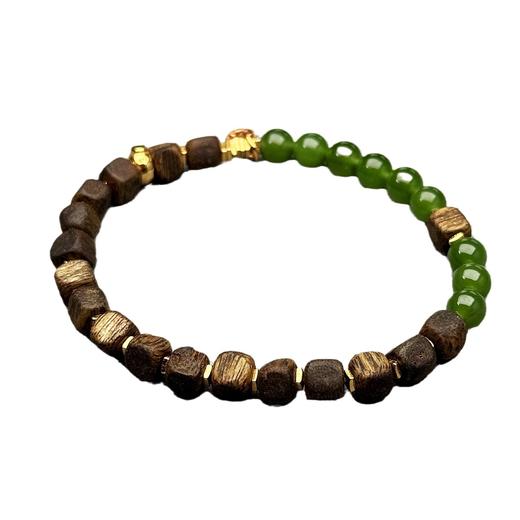 半山半水～天然方糖沉香碧玉手串手链女 925银镀金多宝首饰证书 商品图4