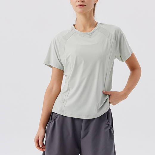 跃牌【跃LEAP-ACTIVE】 圆领速干运动短袖女防晒修身显瘦跑步网纱拼接健身上衣R51215 商品图1