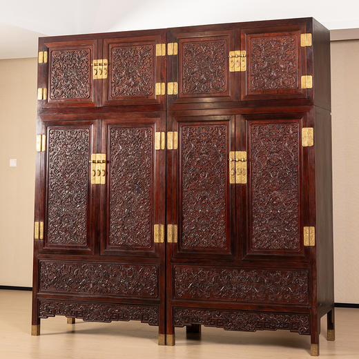 二十世纪 红木浮雕西番莲纹顶箱柜（一对） 商品图4