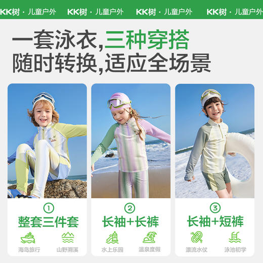 KK树儿童泳衣男童女孩宝宝长袖分体三件套游泳衣裤泡温泉海边防晒椰椰小岛两栖泳衣三件套 商品图1