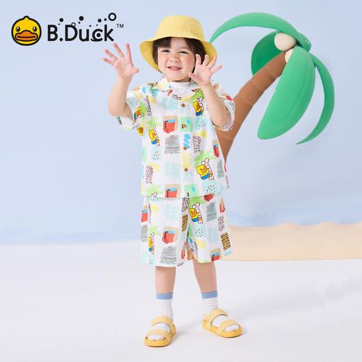bduck小黄鸭童装夏季男童衬衫短袖夏装薄款衣服宝宝上衣儿童衬衣外套90-130 BF2609001 商品图1