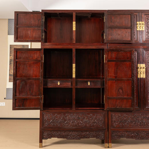 二十世纪 红木浮雕西番莲纹顶箱柜（一对） 商品图3