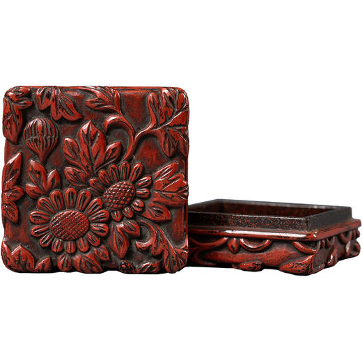 清 剔红花卉纹方形香盒 商品图5